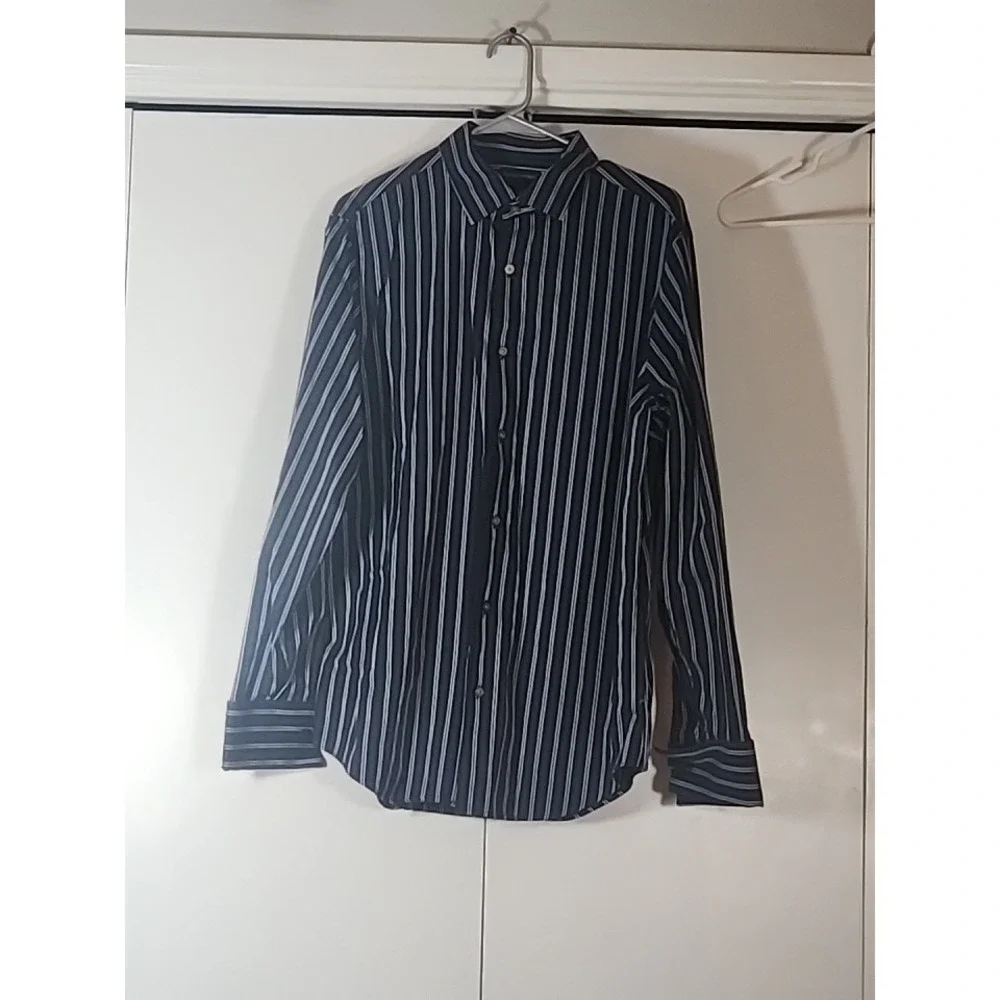 Banana Republic Dress Shirt Mens Large 16-16.5 Blue Stripe Regular French Cuff